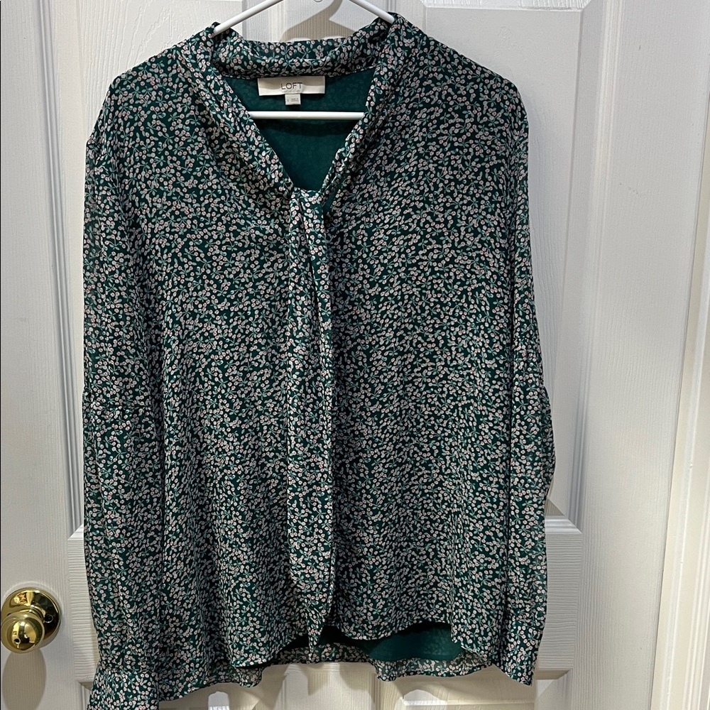 LOFT Teal and Pink Floral Top